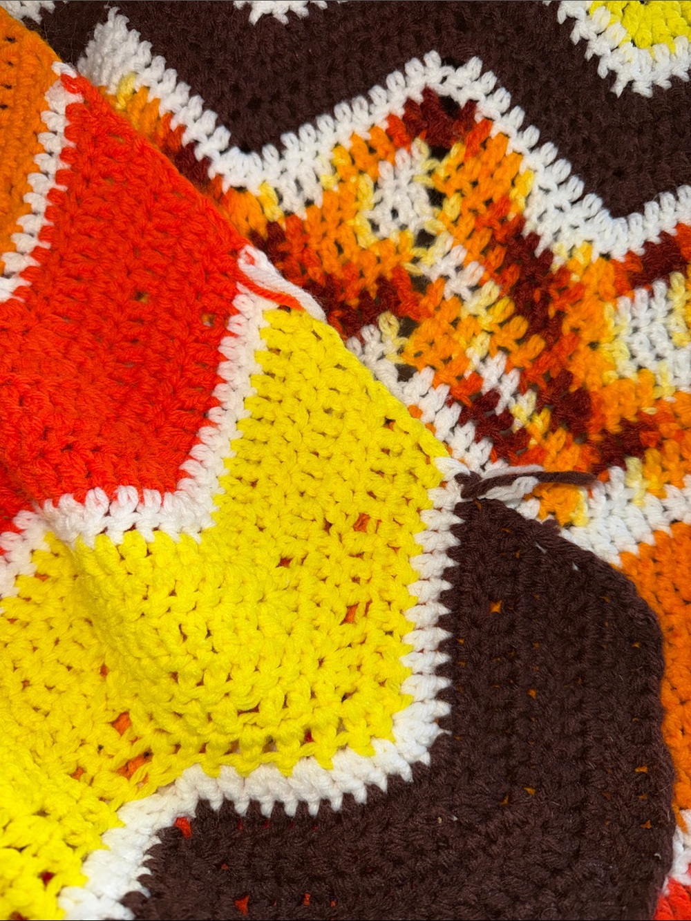 Hand Crafted Orange, Yellow, Brown Chevron Crochet Throw Blanket - Picture 5 of 6